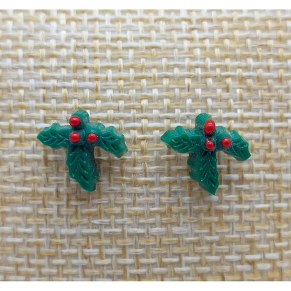 Cute Lot of 3 CHRISTMAS Earrings Dangle Ornament Holly Studs and Wreaths & Bows - Picture 7 of 10